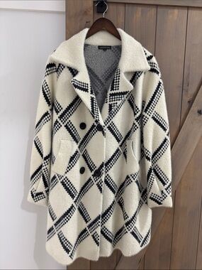 Keniston Cream and Black Plaid Bouclé Pea Coat
